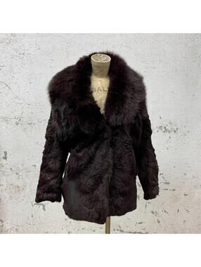 Vintage Brown Rabbit Fur Jacket with Fox Fur Trim